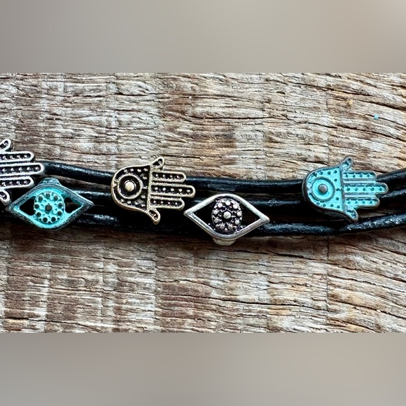 Leather Charm Bracelets, Hamsa & Evil Eye, Owl or Elephant Clover - Picture 7 of 7